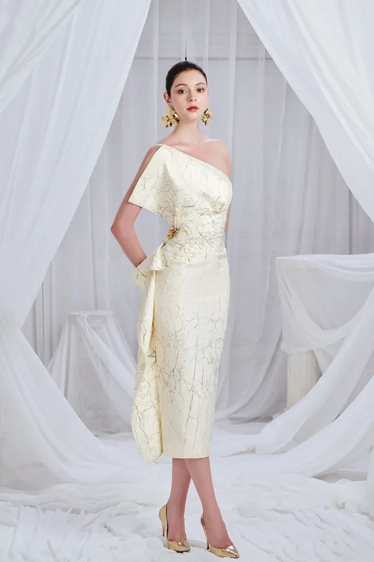 Dresses | Midi Dresses<CULT MIA MASSEY WHITE SHEATH ONE-SHOULDER SYNTHETIC MIDI DRESS Yellow