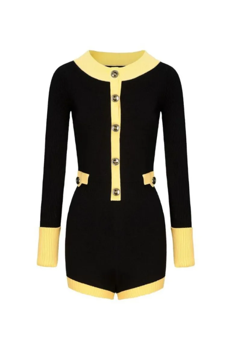 Jumpsuits<CULT MIA MATILDA BLACK AND YELLOW KNIT JUMPSUIT Black & Yellow