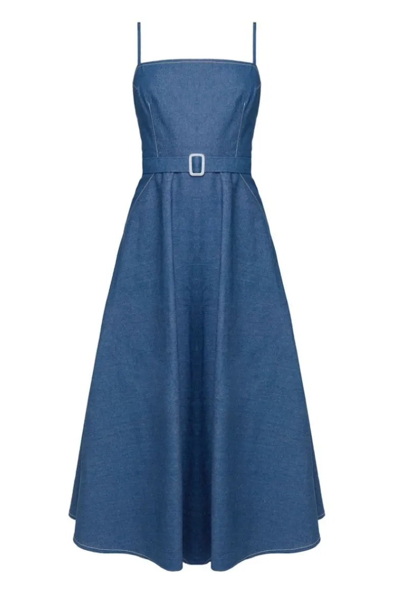 Dresses | Midi Dresses<CULT MIA MATISSA DENIM RETRO CIRCLE SKIRT MIDI DRESS Blue