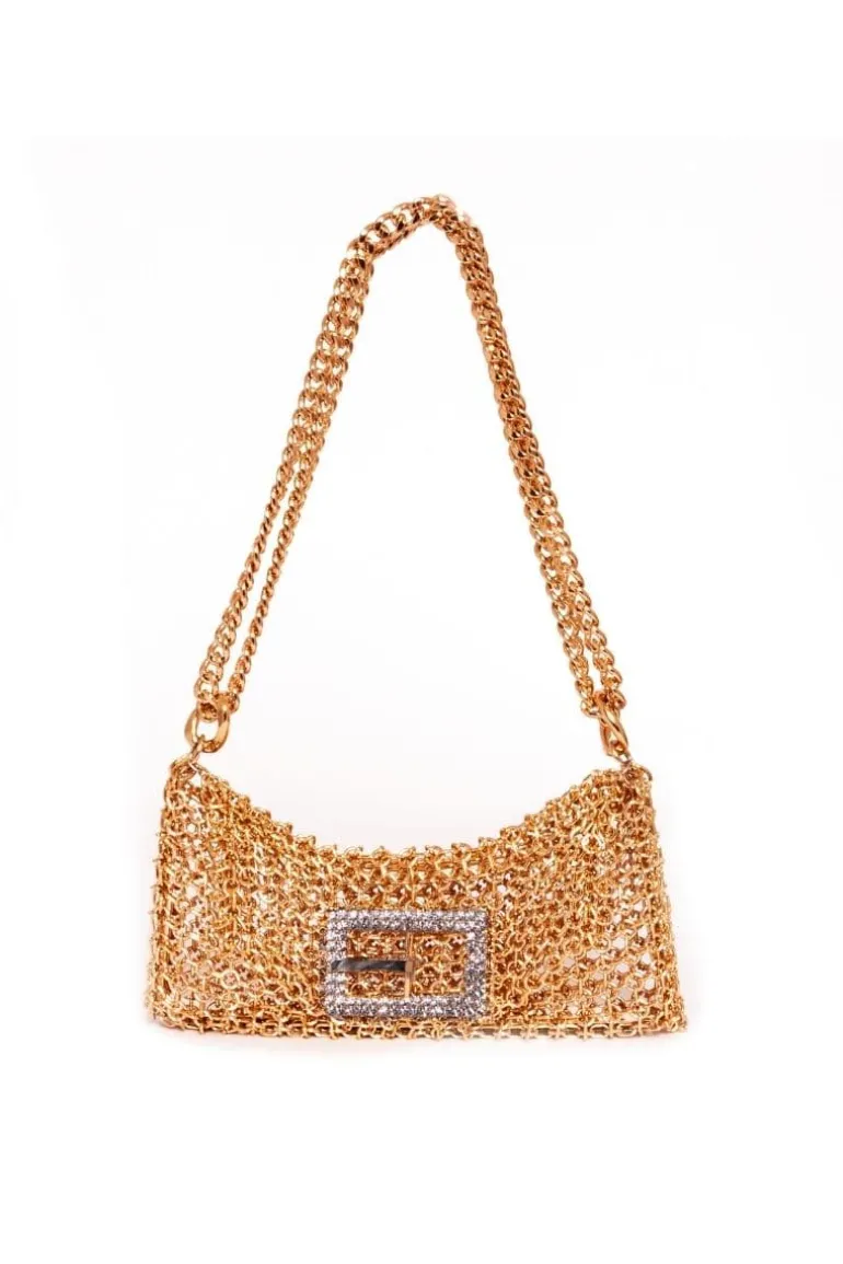 Shoulder Bags<CULT MIA MEDIUM BABY GIRL CRYSTAL BUCKLE SHOULDER BAG Gold