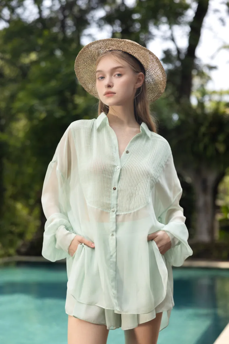 Outfit Sets<CULT MIA MELITA SILK PLEATED SHIRT AND SHORTS SET Mint