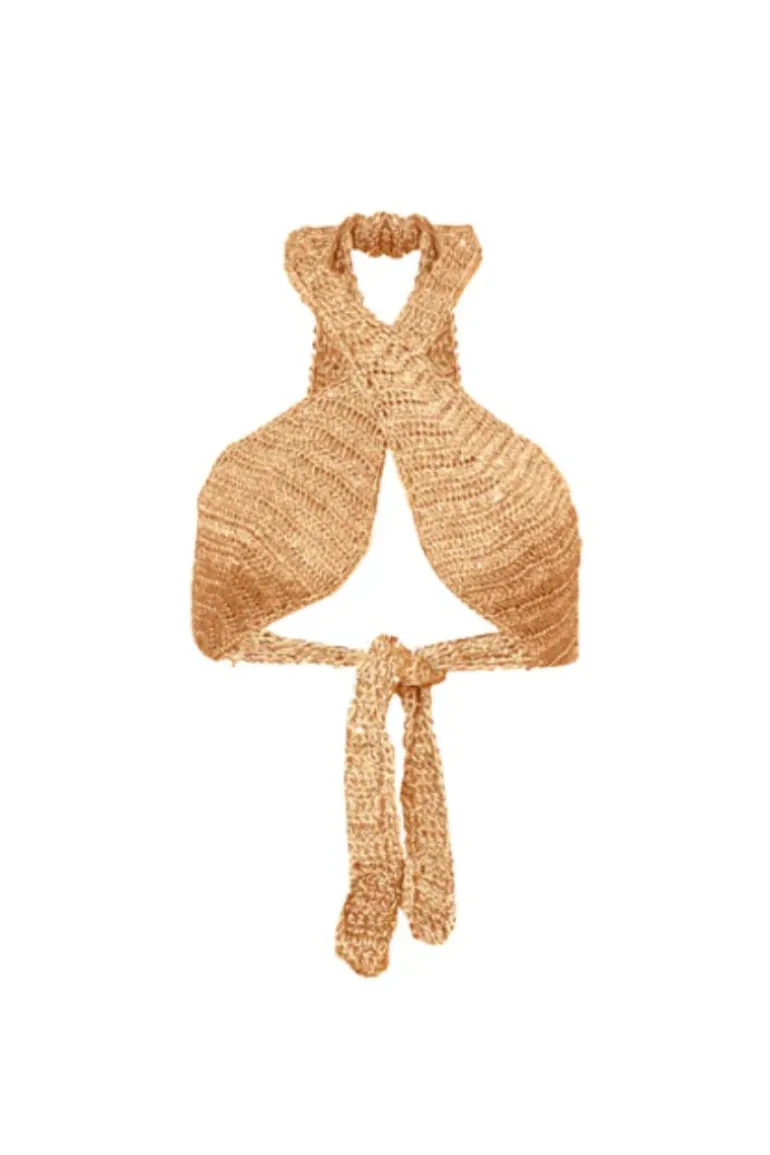 Tops<CULT MIA MERLUZA CROCHET SEQUIN TOP Gold