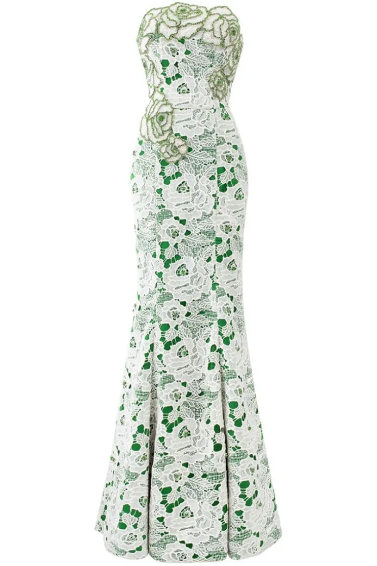 Dresses | Gowns<CULT MIA MERMAID STRAPLESS LACE DRESS Green/White