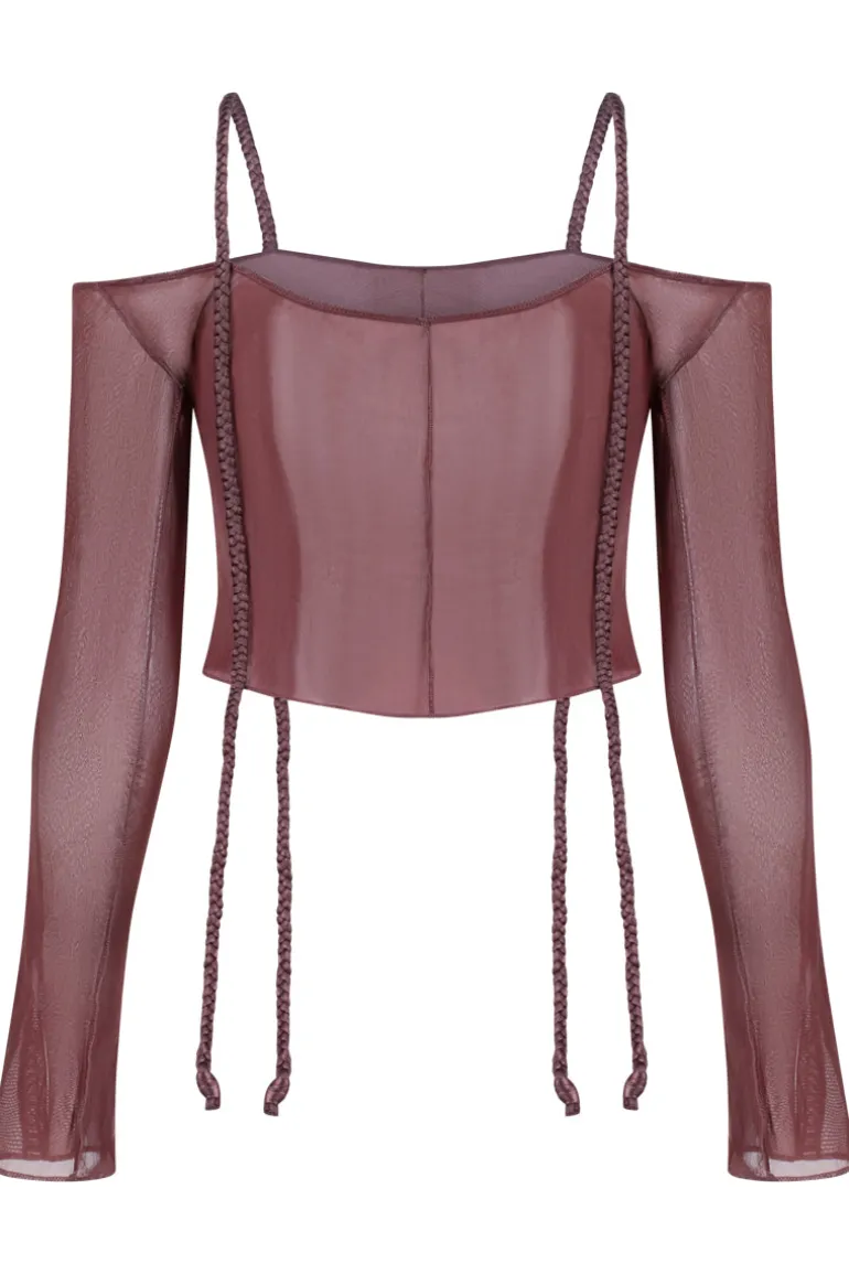 Tops<CULT MIA MESH SET OVER THE SHOULDER Dark Purple
