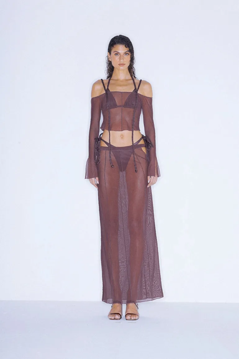 Tops<CULT MIA MESH SET OVER THE SHOULDER Dark Purple