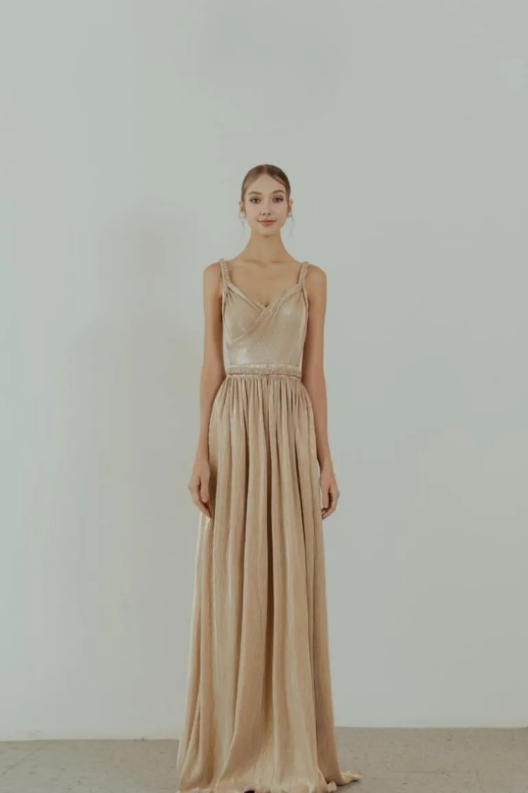 Dresses | Gowns<CULT MIA METALLIC A-LINE BEIGE GOWN Gold