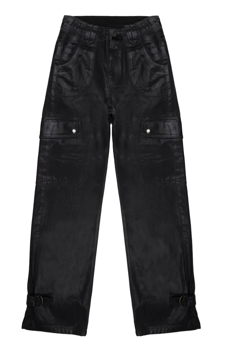 Pants<CULT MIA METALLIC CARGO PANTS Metallic Black