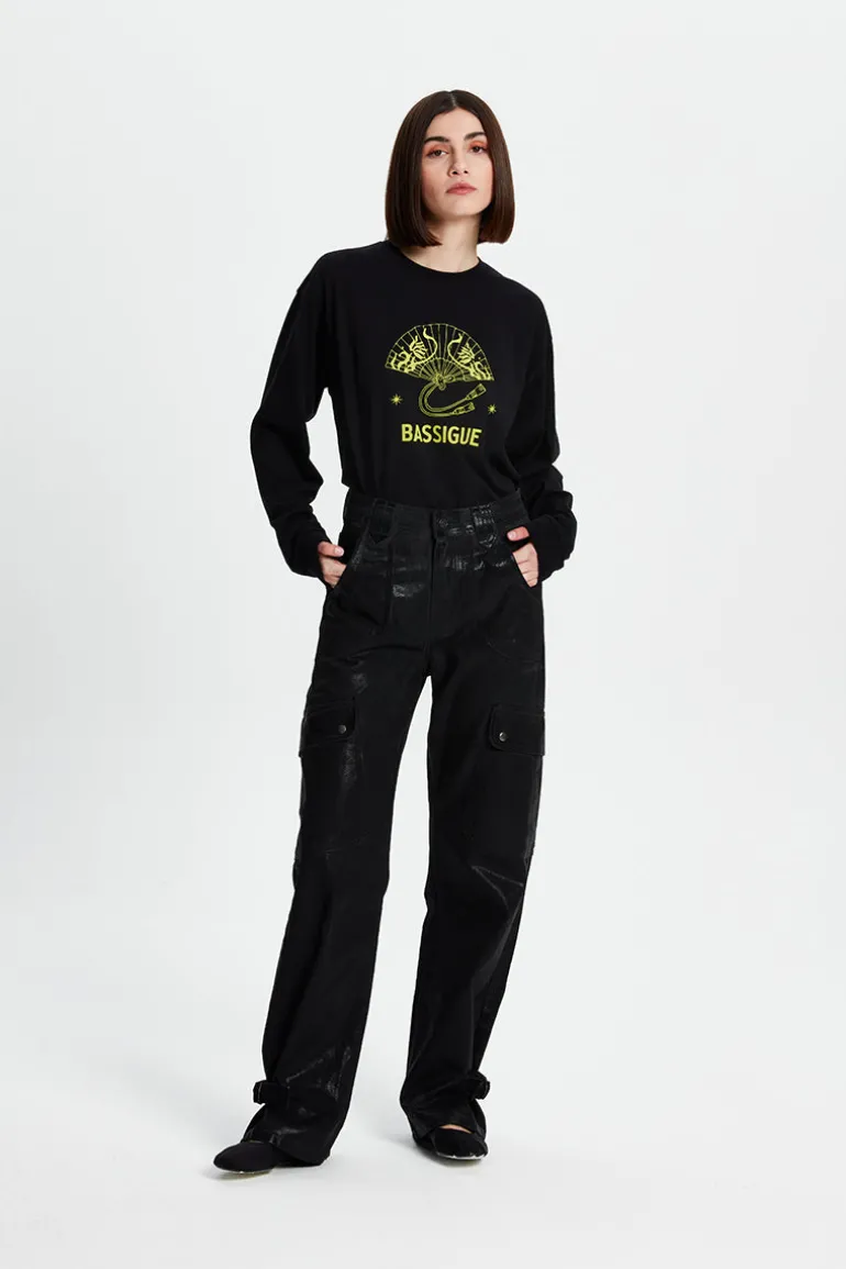Pants<CULT MIA METALLIC CARGO PANTS Metallic Black
