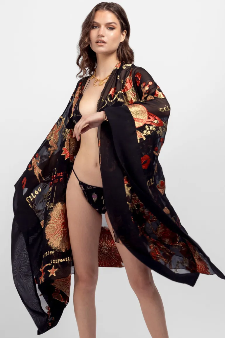Swimwear<CULT MIA METALLIC CIRCUS SILK CAPE Black