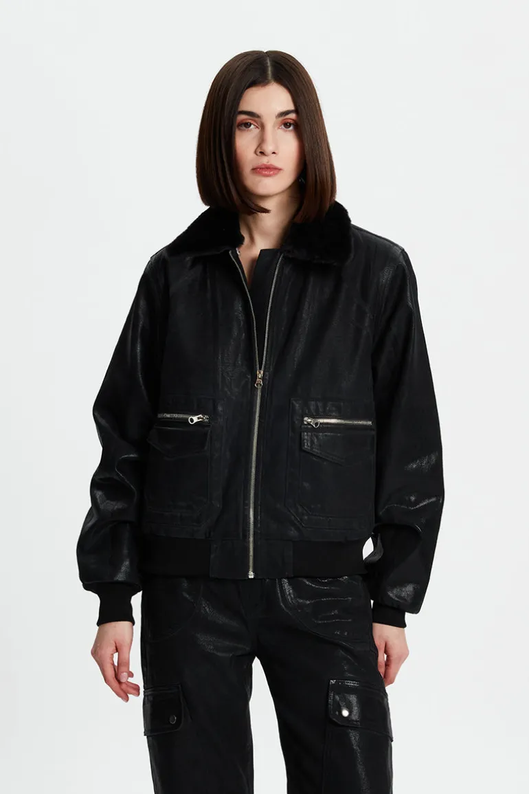 Jackets<CULT MIA METALLIC COATED JACKET Black