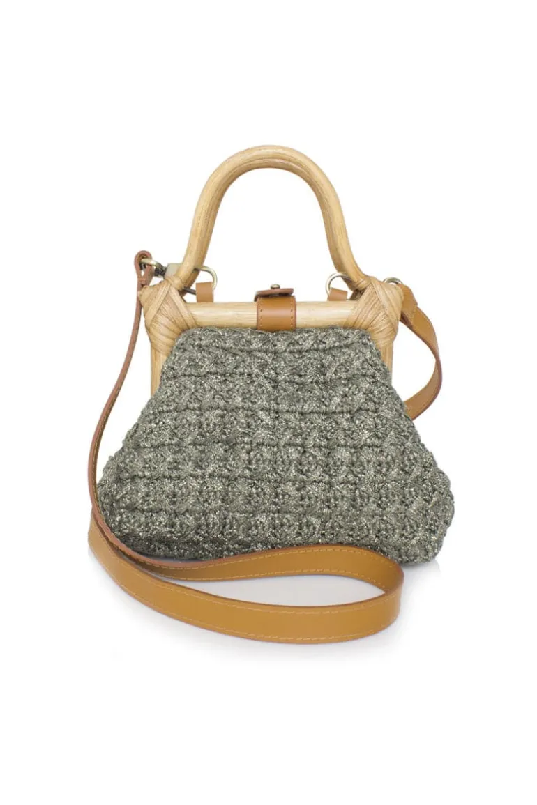 Shoulder Bags<CULT MIA METALLIC KHAKI CROCHET NANO SHOULDER BAG Khaki/Beige