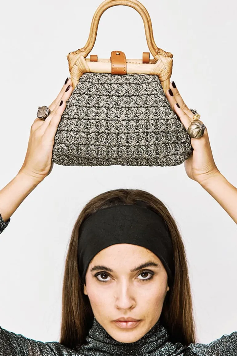 Shoulder Bags<CULT MIA METALLIC KHAKI CROCHET NANO SHOULDER BAG Khaki/Beige