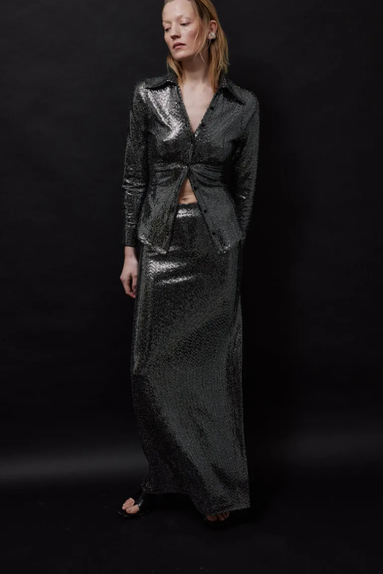 Skirts<CULT MIA METALLIC MID-RISE MAXI SKIRT Metallics