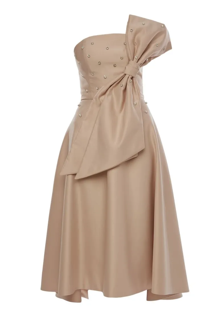 Dresses | Midi Dresses<CULT MIA MIA DIAMOND APRICOT MIDI DRESS WITH SIDE BOW Apricot Crush