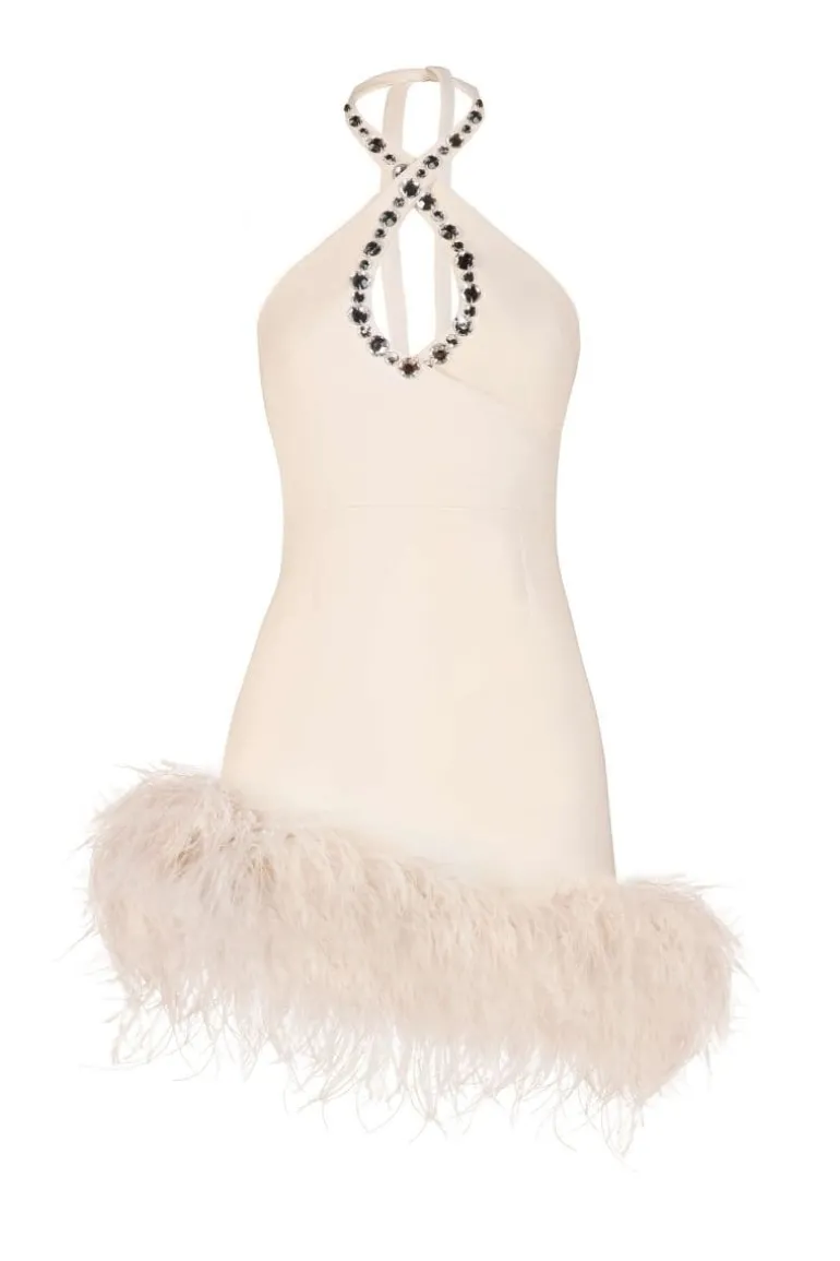 Dresses | Mini Dresses<CULT MIA MIA FEATHER-EMBELLISHED CREPE MINI DRESS Nude