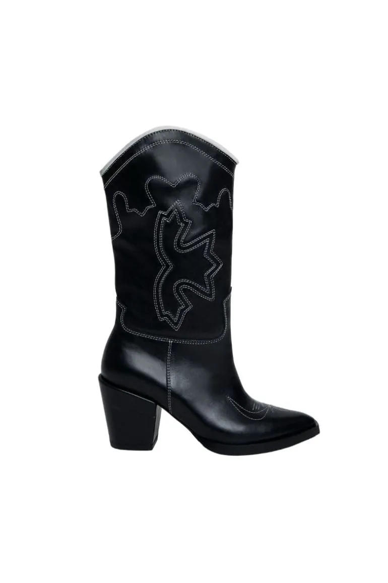 Boots<CULT MIA MID-CALF LEATHER COWBOY BOOTS Black