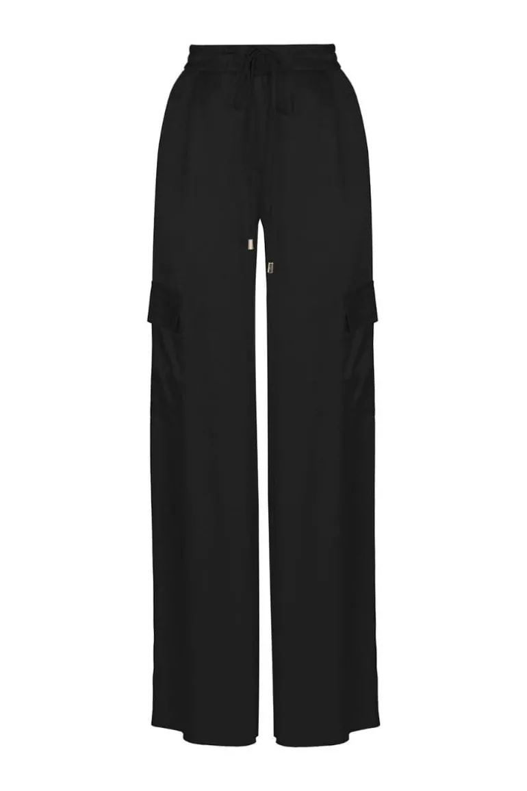 Pants<CULT MIA MIDNIGHT WIDE-LEG SATIN PANTS Black