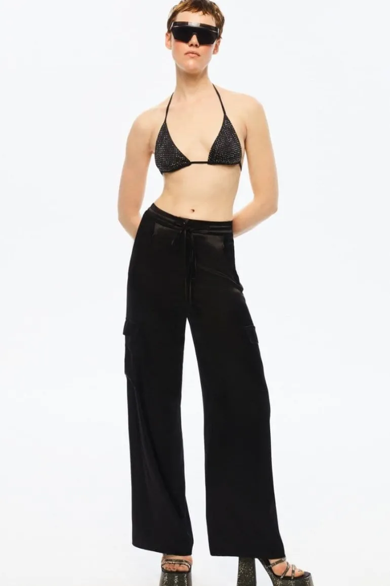 Pants<CULT MIA MIDNIGHT WIDE-LEG SATIN PANTS Black