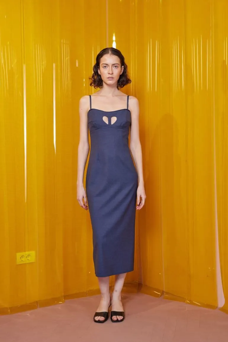 Dresses | Midi Dresses<CULT MIA CUT-OUT HEART DENIM MIDI DRESS Midnight blue