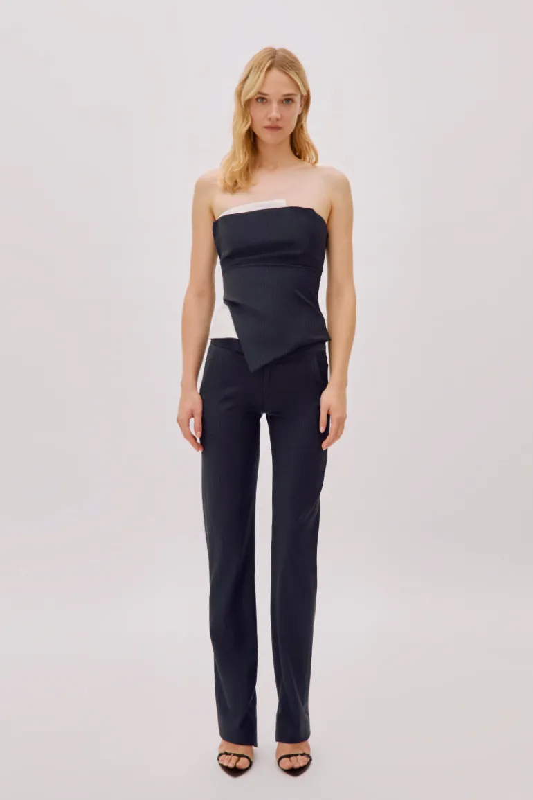 Pants<CULT MIA MIDNIGHT WOOL PINSTRIPE PANTS Navy