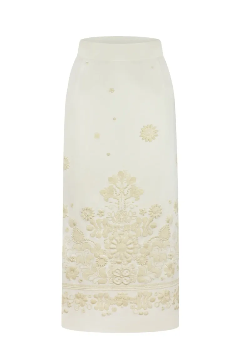 Skirts<CULT MIA EMBROIDERED PLAKHTA MIDI SKIRT Milk