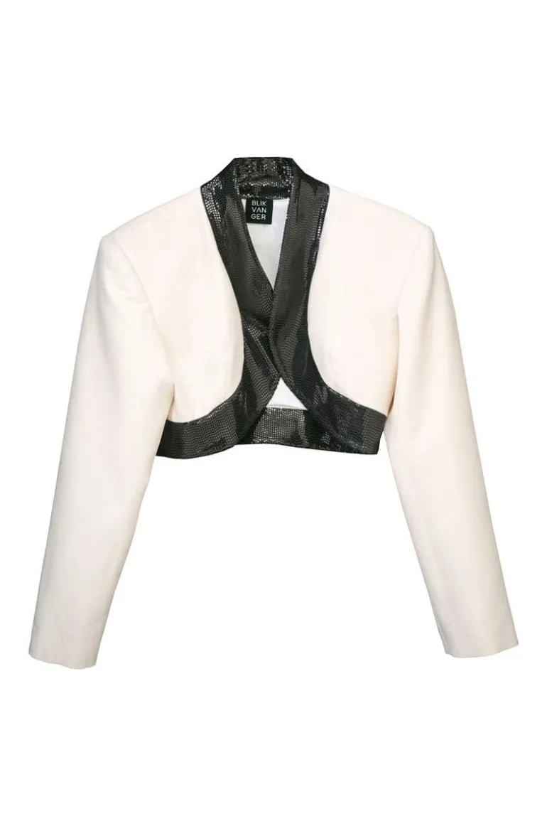 Knitwear<CULT MIA MILKY BOLERO WITH BLACK SEQUIN DETAILS Milky White