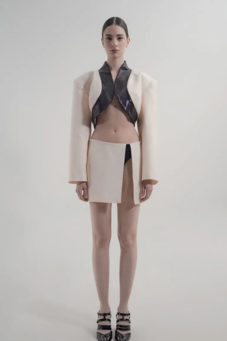 Skirts<CULT MIA MILKY MINI SKIRT WITH BLACK SEQUIN UNDERWEAR Milky White