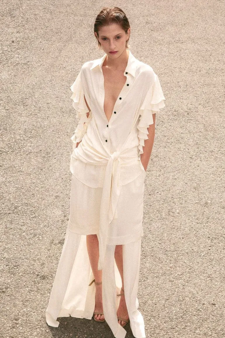 Pants<CULT MIA CHIFFON FLARED PANTS Milky White