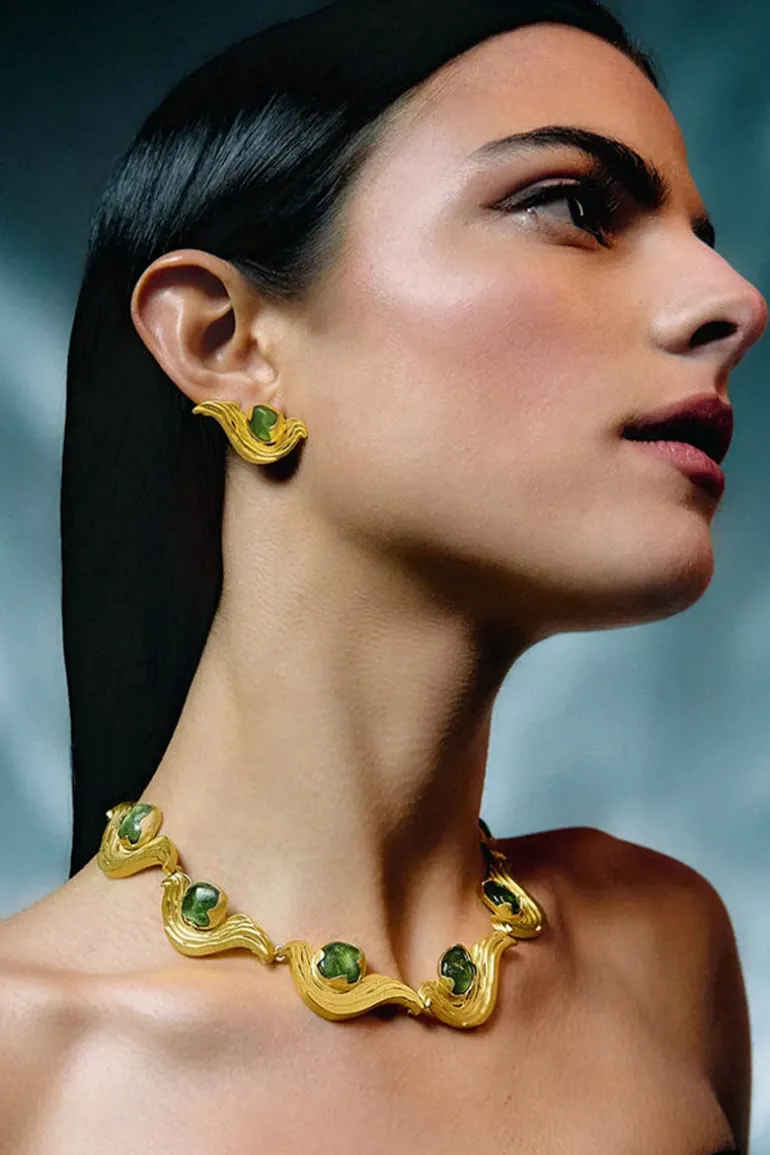 Earrings<CULT MIA MINI GREEN METEORITE EARRINGS Gold & Green