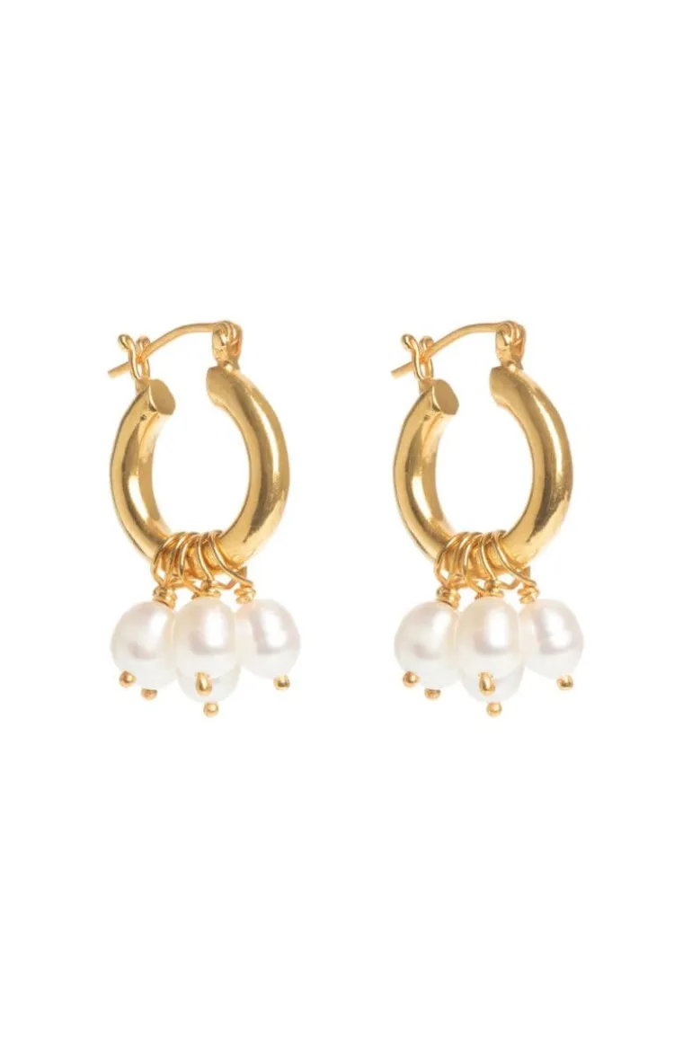 Earrings<CULT MIA MINI HOOPS WITH DETACHABLE PEARLS Gold & White