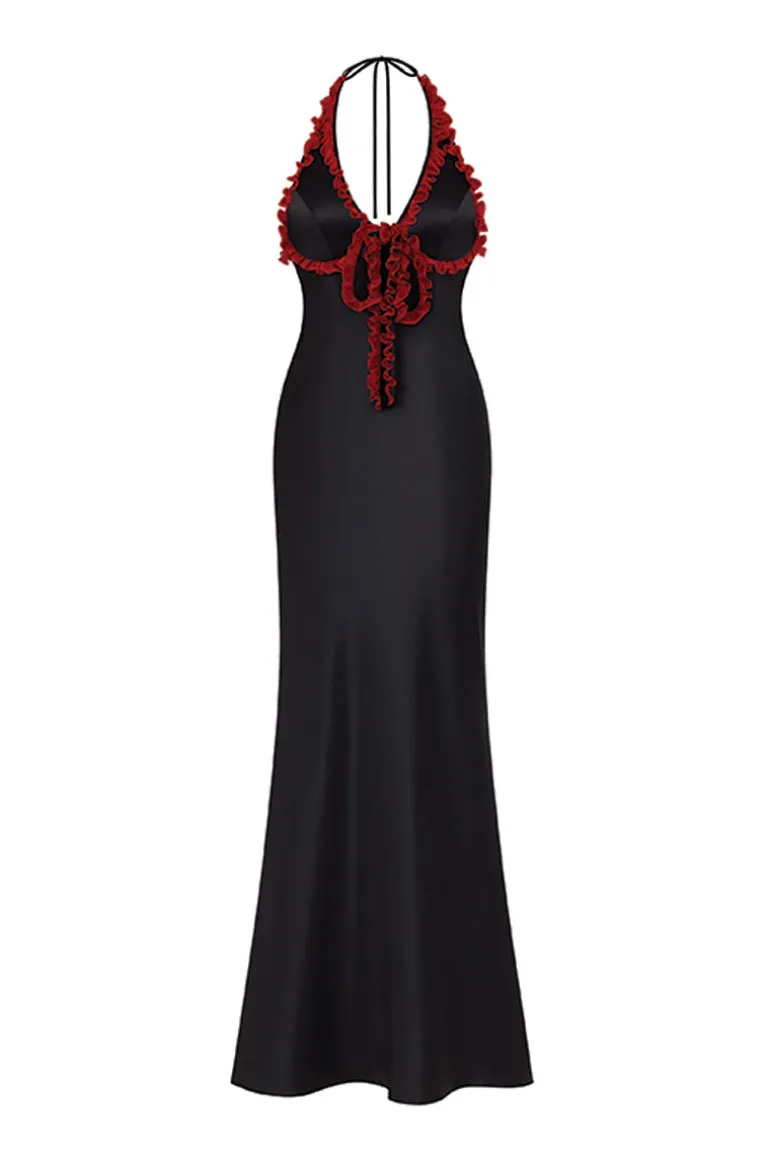 Dresses<CULT MIA MINI RUFFLE MAXI SLIP DRESS IN BLACK AND RED Black/Red