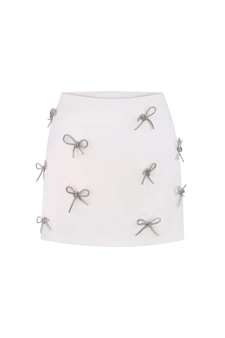 Skirts<CULT MIA MINI SKIRT WITH EMBELLISHED BOWS White