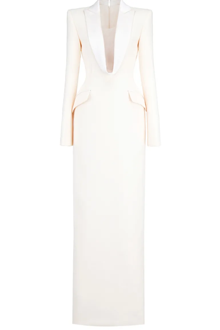 Dresses | Gowns<CULT MIA MIRANDA SHEATH PEAK LAPEL FLOOR LENGTH DRESS Cream