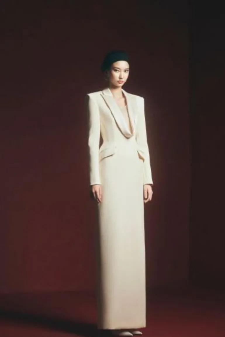Dresses | Gowns<CULT MIA MIRANDA SHEATH PEAK LAPEL FLOOR LENGTH DRESS Cream