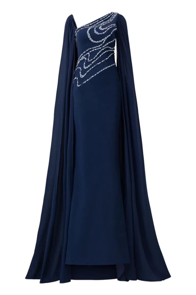Dresses | Gowns<CULT MIA MIRANDA SILK SATIN FISHTAIL GOWN Dark blue