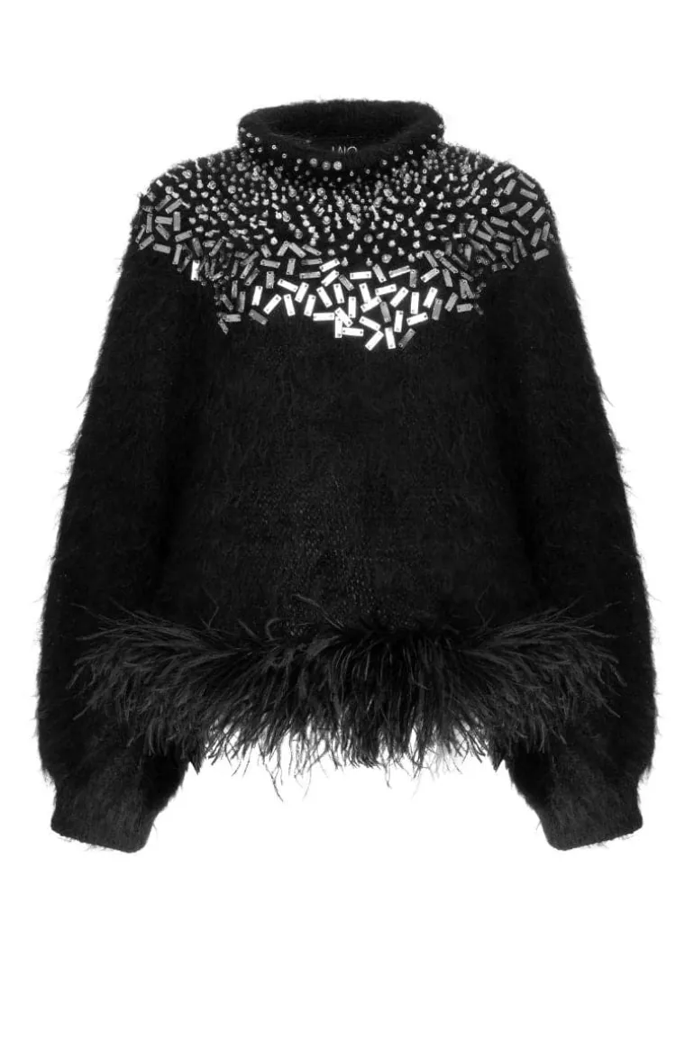 Knitwear<CULT MIA MIRRORED FEATHER SWEATER Black