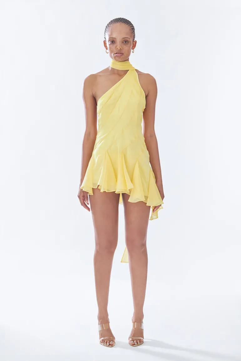 Dresses | Midi Dresses<CULT MIA MS. GODET ASYMMETRIC DRESS IN Yellow