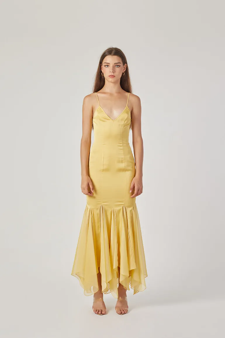 Dresses<CULT MIA MS. GODET MAXI SLIP DRESS IN Yellow