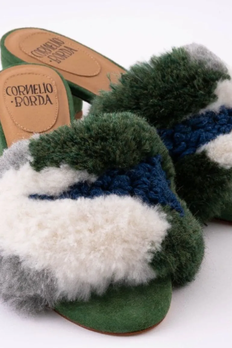 Heels<CULT MIA MULTICOLOR GREEN ALPACA CARPET MULES