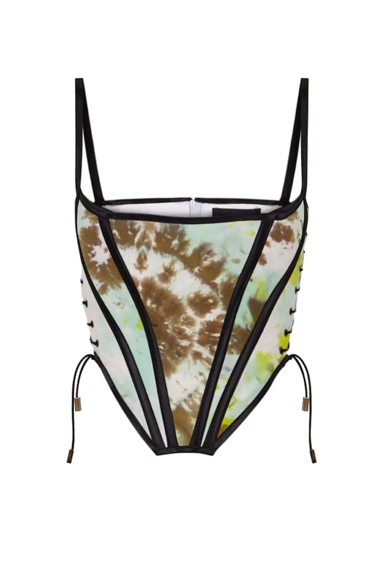 Tops<CULT MIA HANDMADE TIE DYE SILK CORSET Multicolor