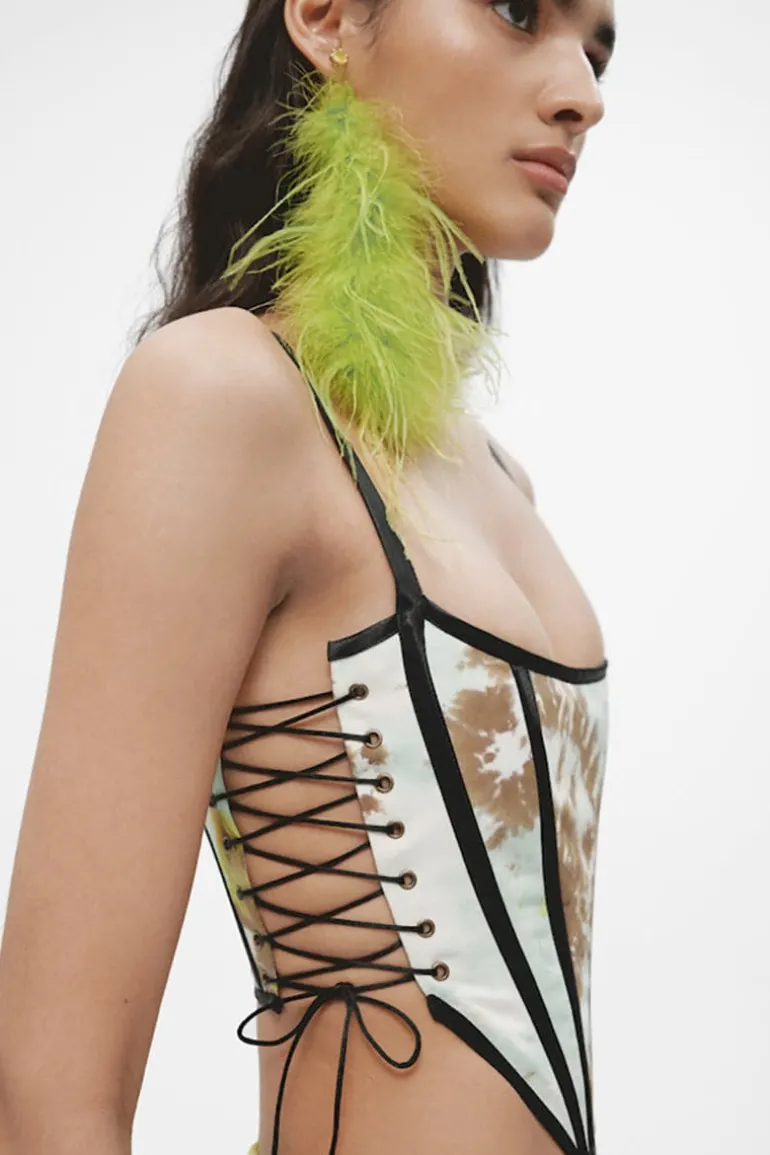 Tops<CULT MIA HANDMADE TIE DYE SILK CORSET Multicolor