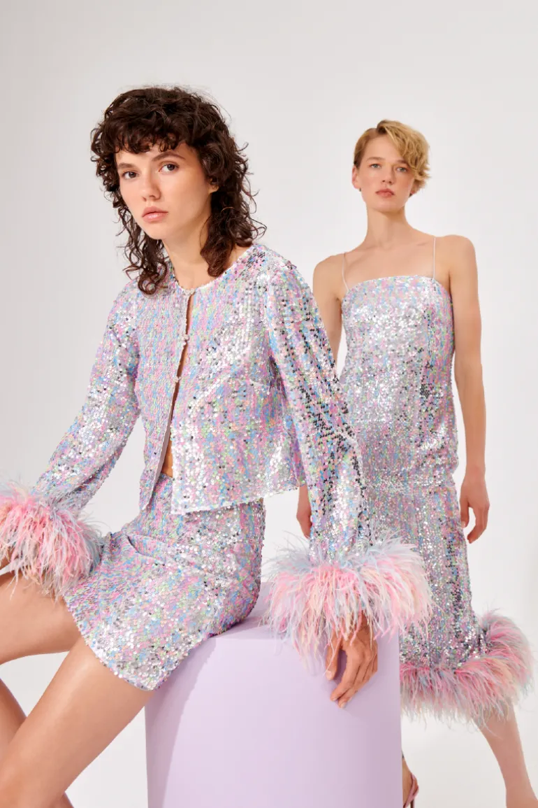 Skirts<CULT MIA MULTICOLOR SEQUIN MINI SKIRT Gray-Multicolor
