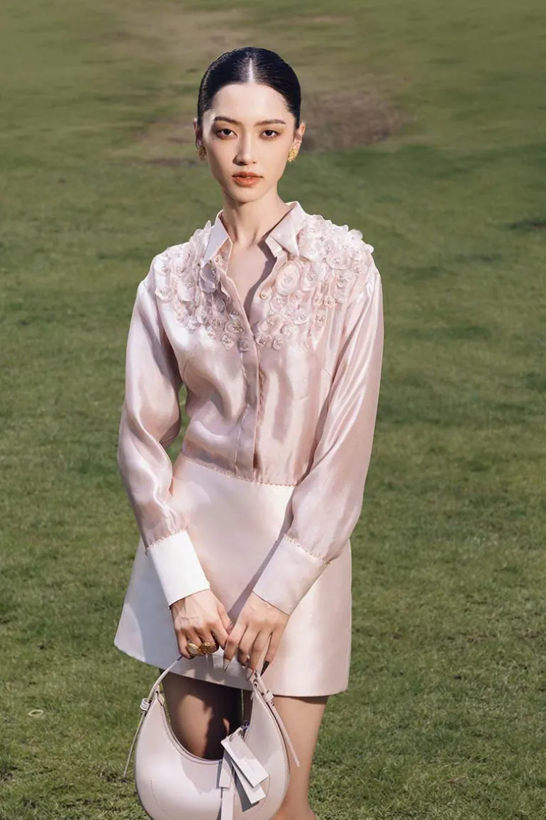 Dresses | Mini Dresses<CULT MIA MUSHROOM SHORT DRESS WITH FLOWER ON TOP Peach Dust
