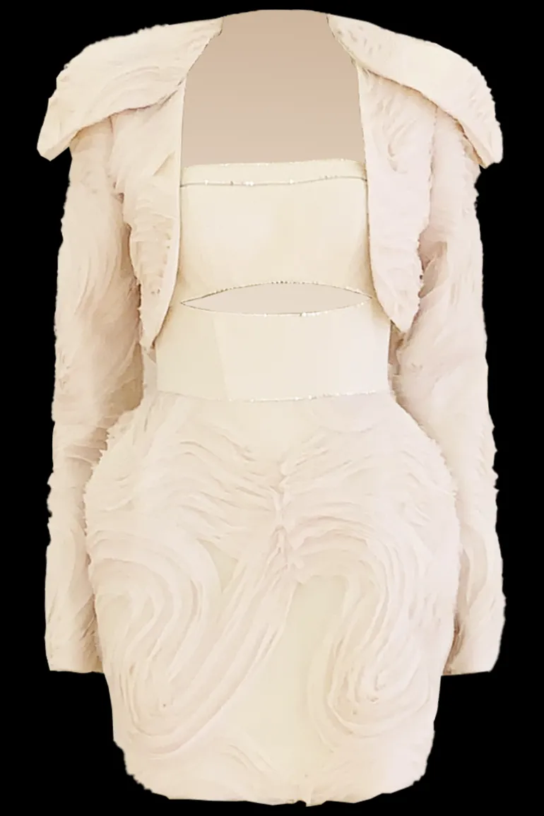 Dresses | Mini Dresses<CULT MIA MUSHROOM SHORT DRESS WITH LONG SLEEVE JACKET Cappucino Foam