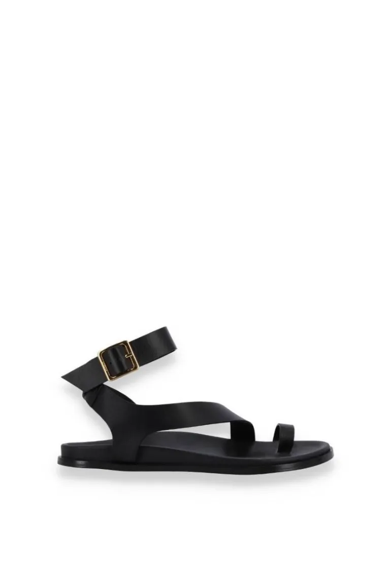 Sandals<CULT MIA MYLES BLACK LEATHER SANDALS