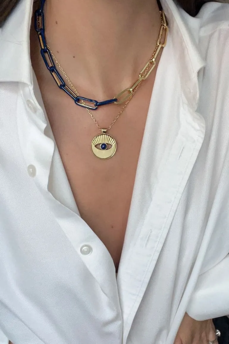 Necklaces<CULT MIA NAVY CHAIN NECKLACE DUO Blue/Gold