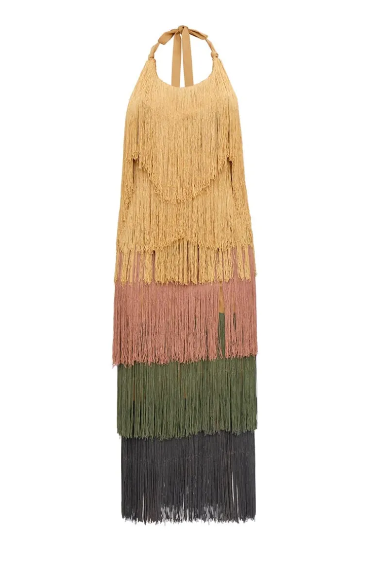 Dresses | Midi Dresses<CULT MIA NEME MULTICOLOR FRINGE MIDI DRESS