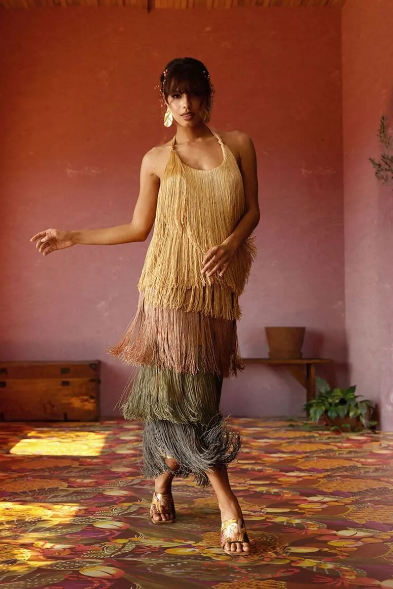 Dresses | Midi Dresses<CULT MIA NEME MULTICOLOR FRINGE MIDI DRESS