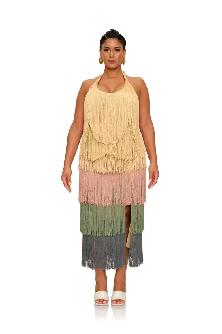 Dresses | Midi Dresses<CULT MIA NEME MULTICOLOR FRINGE MIDI DRESS