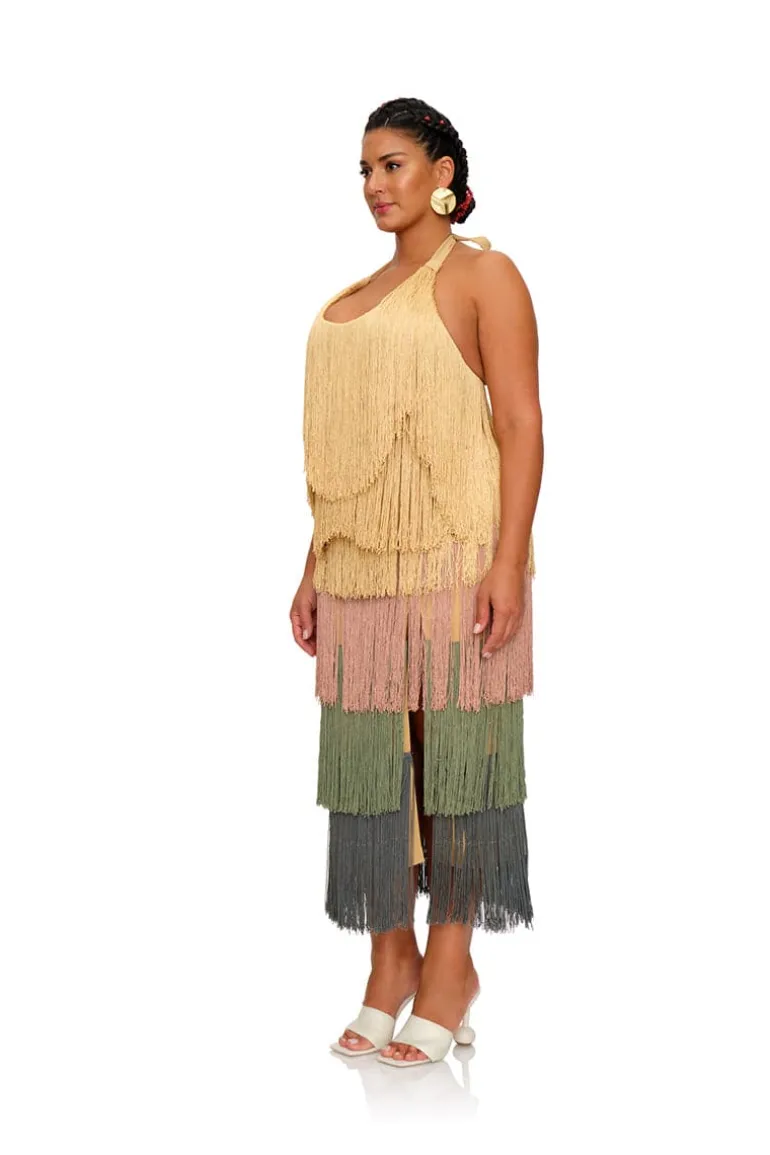 Dresses | Midi Dresses<CULT MIA NEME MULTICOLOR FRINGE MIDI DRESS